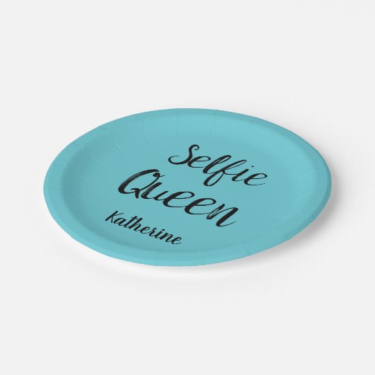 Selfie Queen Naam Gepersonaliseerde Turquoise Blau Papieren Bordje (Gekanteld)