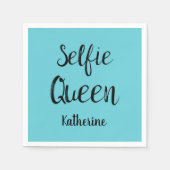 Selfie Queen Naam Gepersonaliseerde Turquoise Blau Servet (Voorkant)