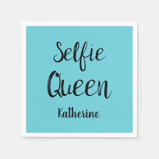 Selfie Queen Naam Gepersonaliseerde Turquoise Blau Servet (Voorkant)