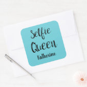 Selfie Queen Naam Gepersonaliseerde Turquoise Blau Vierkante Sticker (Envelop)