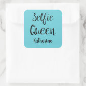 Selfie Queen Naam Gepersonaliseerde Turquoise Blau Vierkante Sticker (Tas)