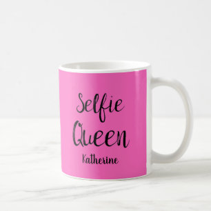 Selfie Queen Name Personalized Fuchsia Hot Pink Koffiemok