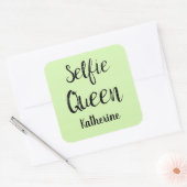 Selfie Queen Name Personalized Lime Green Vierkante Sticker (Envelop)