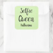 Selfie Queen Name Personalized Lime Green Vierkante Sticker (Tas)