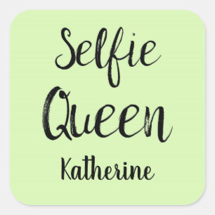 Selfie Queen Name Personalized Lime Green Vierkante Sticker