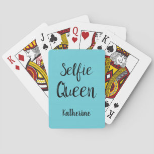 Selfie Queen Name Personalized Turquoise Blauwgroe Pokerkaarten
