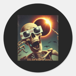 Selfie Skelet Kinder Mannen Zonsverduistering 1 Ronde Sticker