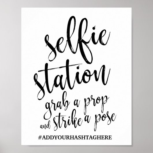 Selfie Station Black en White 8x10 Wedding Sign Poster (Voorkant)