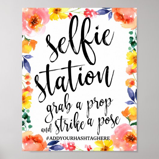 Selfie Station Floral Waterverf 8x10 Wedding Sign Poster (Voorkant)