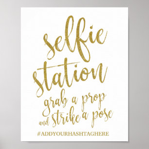 Selfie Station Gold Glitter 8x10 Wedding Sign Poster