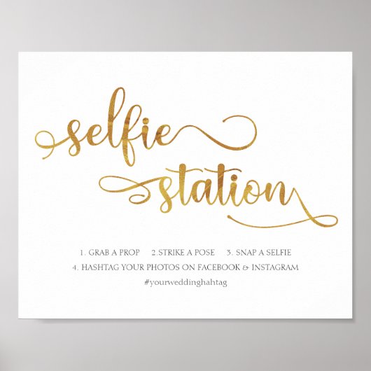 "Selfie Station" goud wit Trendy Trouw Teken Poster (Voorkant)