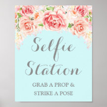 Selfie Station Huwelijksbord Roze Aquarel Blauw