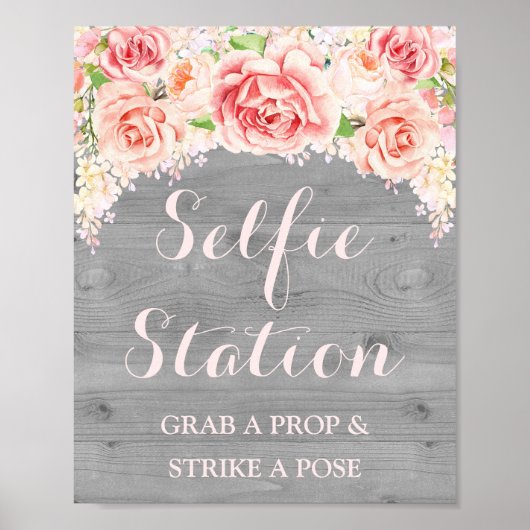 Selfie Station Trouwbord Roze Waterverf Hout Poster (Voorkant)