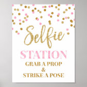 Selfie-station Weddenschap Gold Pink Confetti Poster (Voorkant)