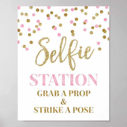 Selfie-station Weddenschap Gold Pink Confetti Poster (Voorkant)