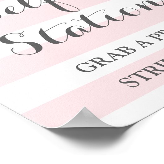 Selfie-station Weddenschap Pink Flowers Stripes Poster (Hoek)