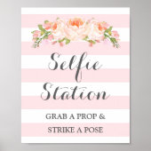 Selfie-station Weddenschap Pink Flowers Stripes Poster (Voorkant)