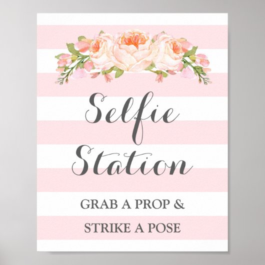 Selfie-station Weddenschap Pink Flowers Stripes Poster (Voorkant)