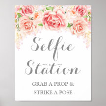 Selfie Station Wedding Sign Pink Waterverf Floral