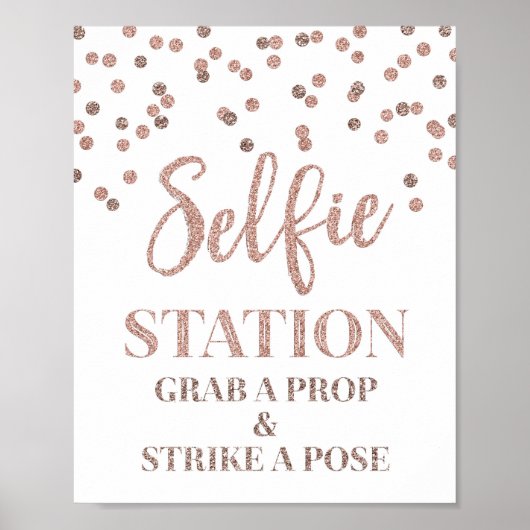 Selfie Station Wedding Sign. Roos Gold Poster (Voorkant)