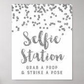 Selfie Station Wedding Sign Silver Confetti Poster (Voorkant)