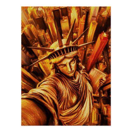 Selfie-Style Standbeeld van Liberty Olie Schilderi Perfect Poster (Voorkant)