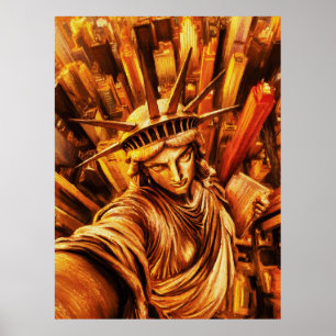 Selfie-Style Standbeeld van Liberty Olie Schilderi Poster