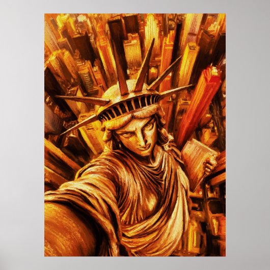 Selfie-Style Standbeeld van Liberty Olie Schilderi Poster (Voorkant)