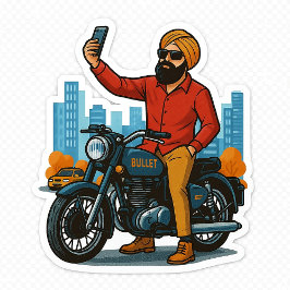 Selfie Swag on Bullet – Punjabi Rider Vibes Sticke T-shirt