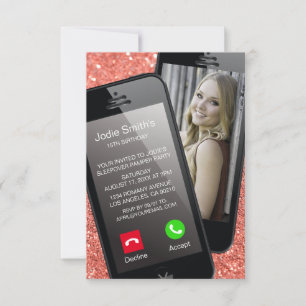 Selfie Telefoon Foto Tiener Roze Meisje Verjaardag Kaart