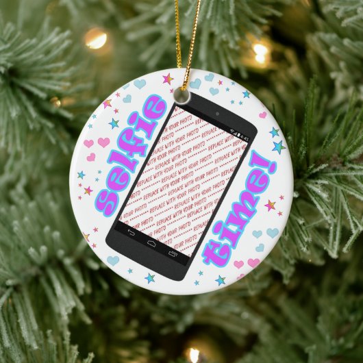 Selfie Tijd! Smartphone Vorm Fotolijst Keramisch Ornament (Boom)