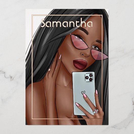 Selfie Woman Birthday Party Folie Uitnodiging (Voorkant)