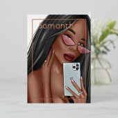 Selfie Woman Birthday Party Folie Uitnodiging (Staand Voorkant)