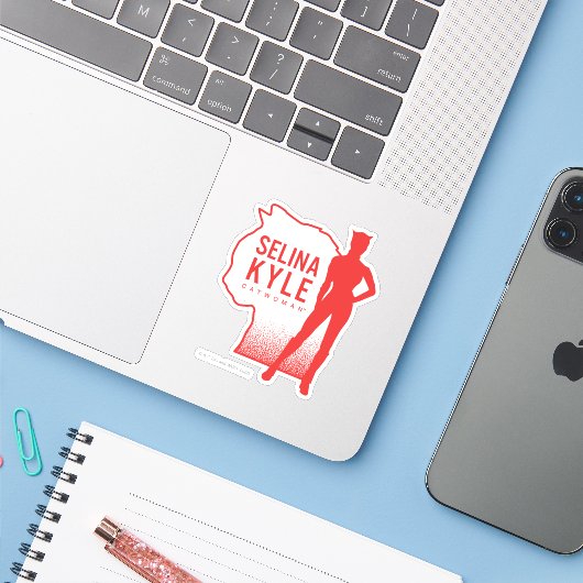 Selina Kyle Catoman Outline Logo Sticker (Laptop met iPhone)