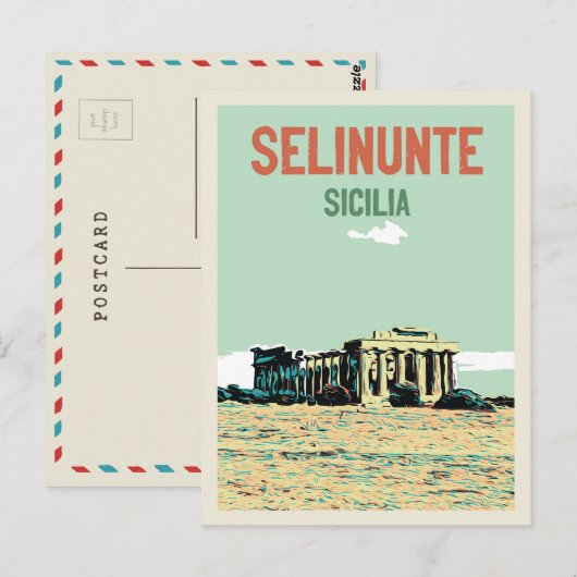 Selinunte, griekse ruïnes illustratie Sicilië Ital Briefkaart (Voorkant / Achterkant)