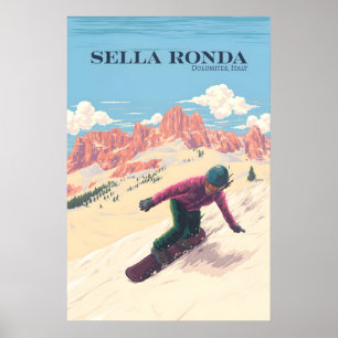 Sella Ronda Skicircuit Italië Snowboarden Reizen Poster