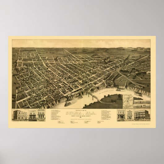Selma, AL Panorama Map - 1887 Poster (Voorkant)