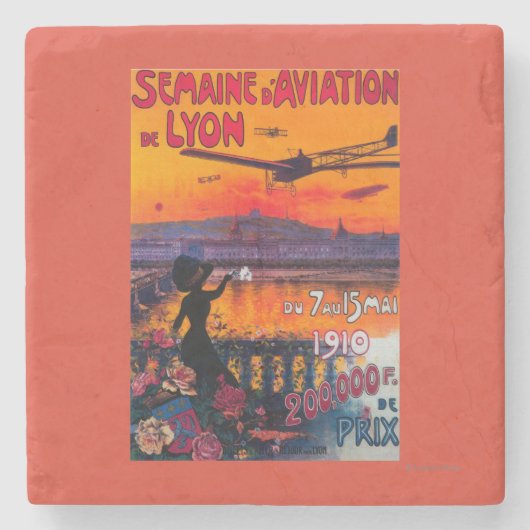 Semaine d'Aviation De Lyon Vintage Poster Stenen Onderzetter (Voorkant)