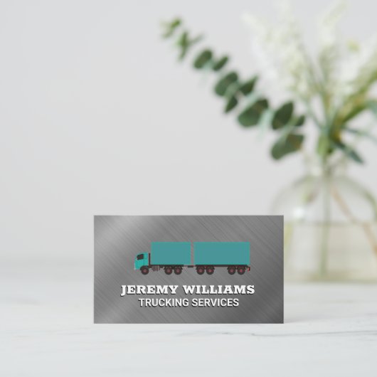 Semi Big Rig Truck | Achtergrond met metalen borst Visitekaartje (Staand voorkant)