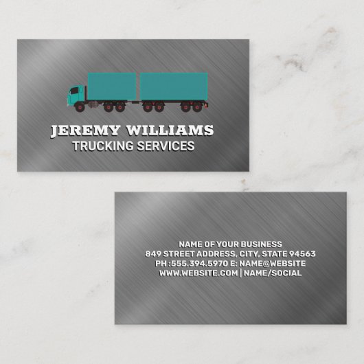 Semi Big Rig Truck | Achtergrond met metalen borst Visitekaartje (Voorkant / Achterkant)