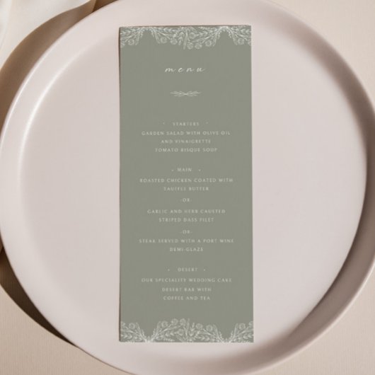 Semi Bloemen Sage Groen Bruiloft Diner Menu