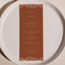 Semi Floral Burnt Sinaasappel Bruiloft Diner Menu