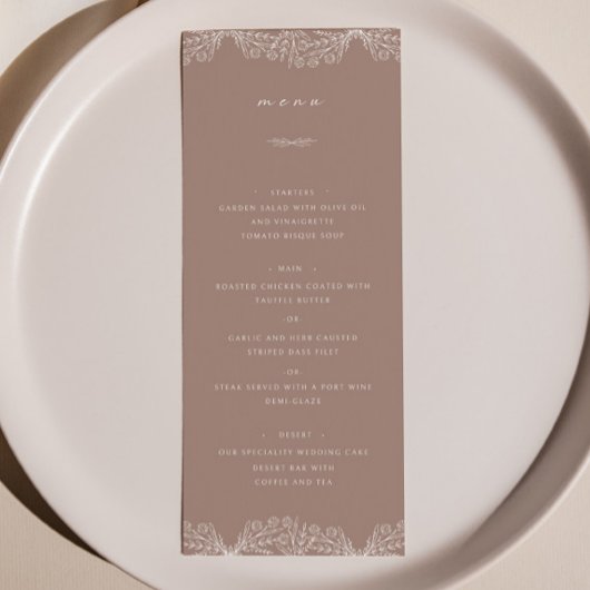 Semi Floral Dusty Roos Bruiloft Diner Menu