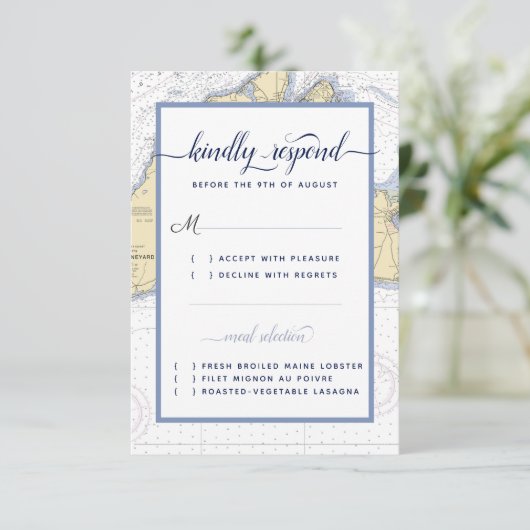 Semi-formele nautische bruiloft / evenement RSVP-k RSVP Kaartje (Staand voorkant)