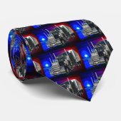 SEMI TRACTOR TRAILER MET POLITIELICHTEN ACHTERGRON STROPDAS (Opgerold)