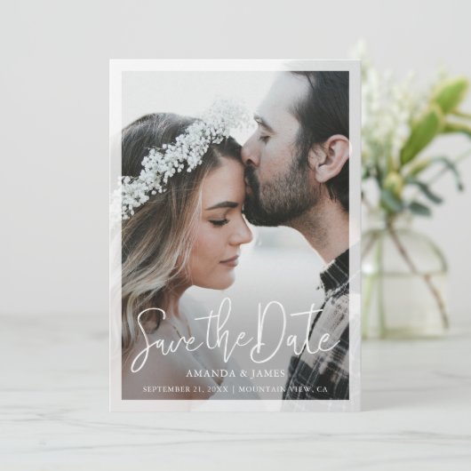 Semi-Transparante randfoto van Elegant Script Save The Date (Staand voorkant)