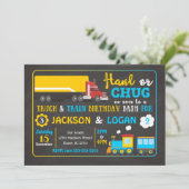 Semi Truck and Train Joint Birthday Invitation Kaart (Staand voorkant)