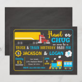 Semi Truck and Train Joint Birthday Invitation Kaart (Voorkant / Achterkant)