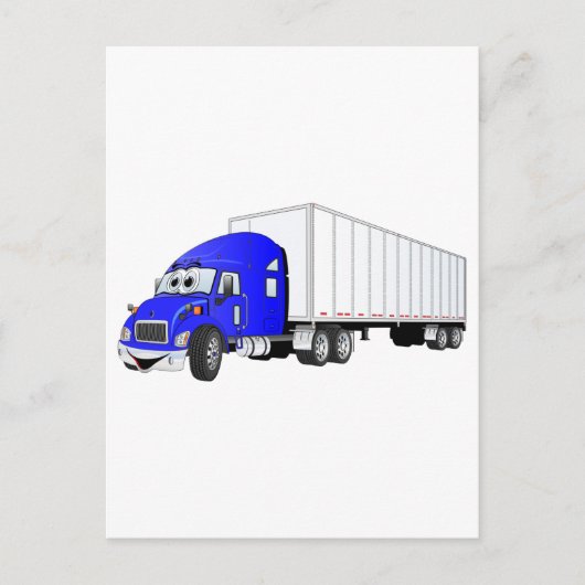 Semi Truck Blauwe Witte Aanhangwagen Cartoon Briefkaart (Voorkant)