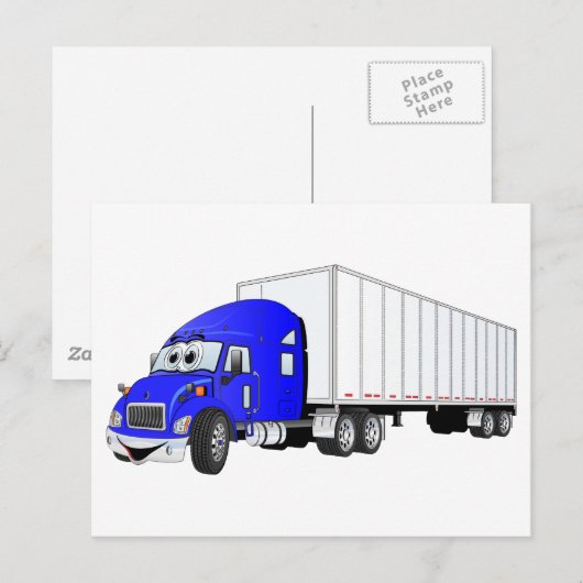 Semi Truck Blauwe Witte Aanhangwagen Cartoon Briefkaart (Voorkant / Achterkant)